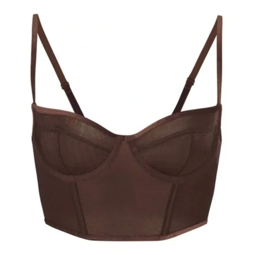 Skims Glissenette Cropped Metallic corset, brown, size large